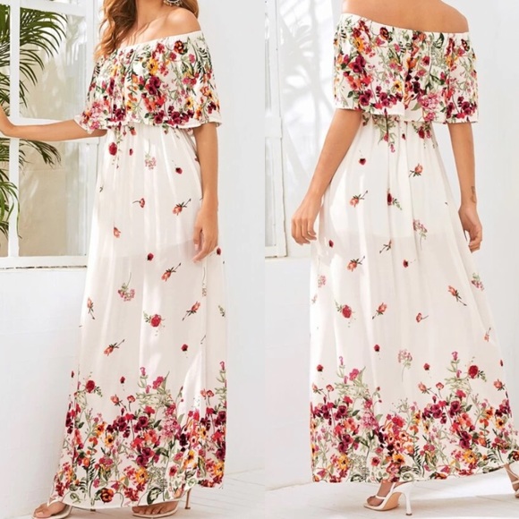 Boho floral print off shoulder maxi dress - Picture 2 of 5